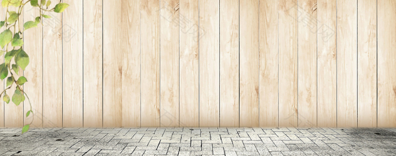 清新文艺复古木板地砖绿叶背景