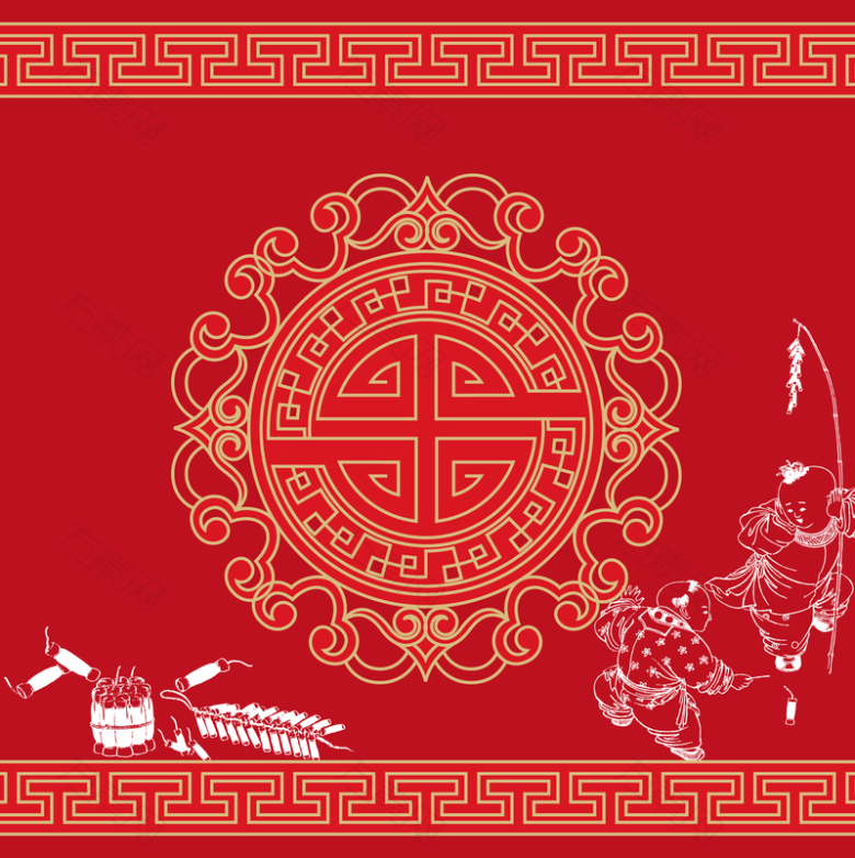 中国风中式剪纸花纹红色背景素材