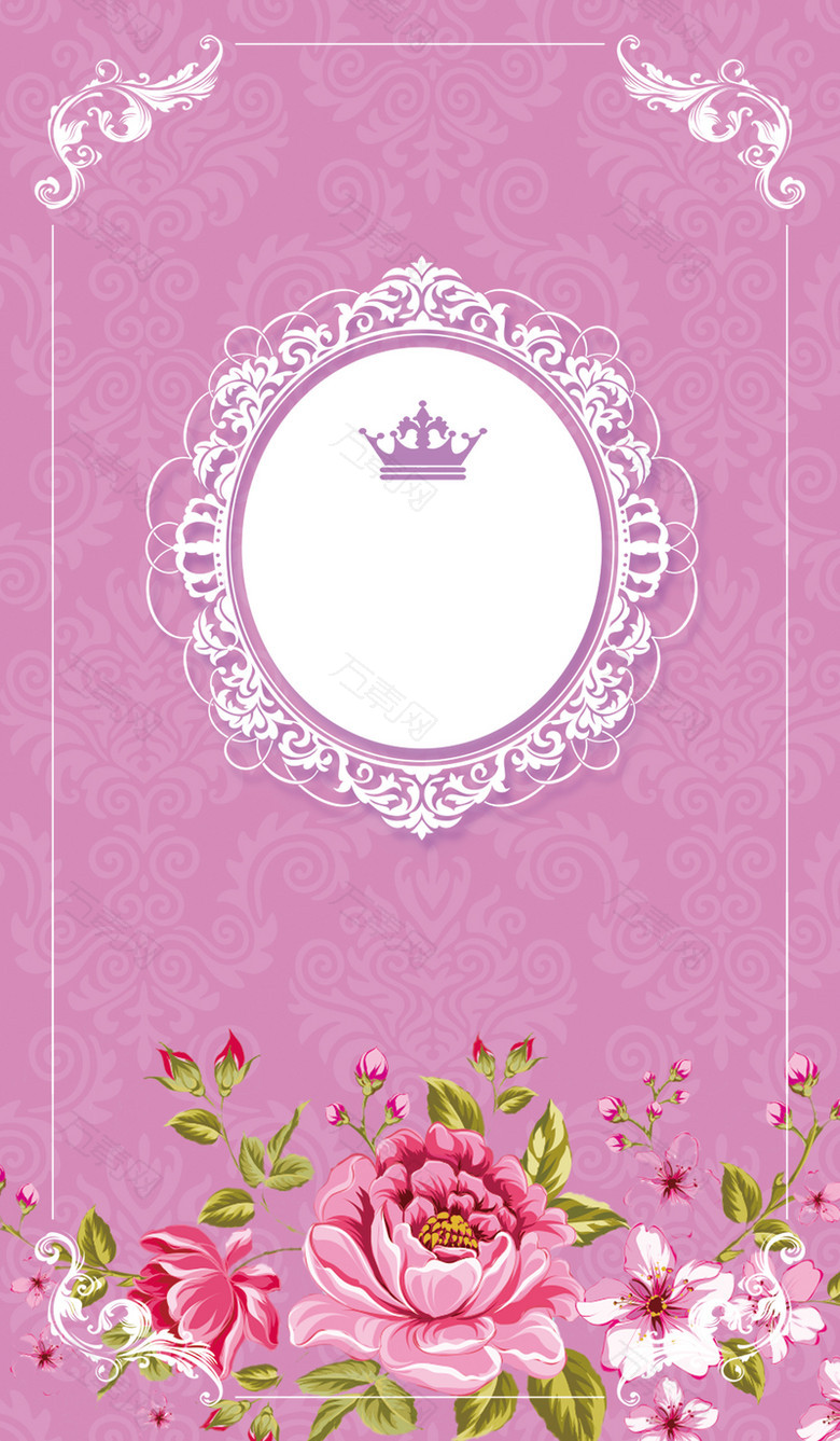 紫色梦幻花卉底纹花边相框牡丹花海报背景