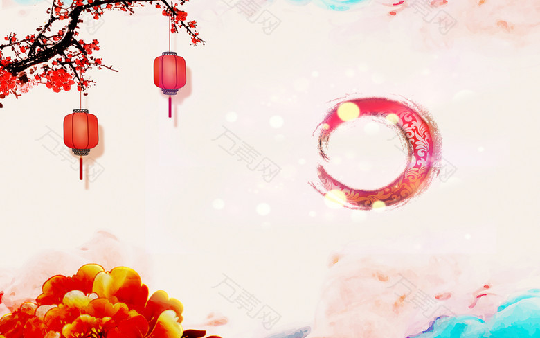 古风复古中国风粉色背景红色灯笼背景图
