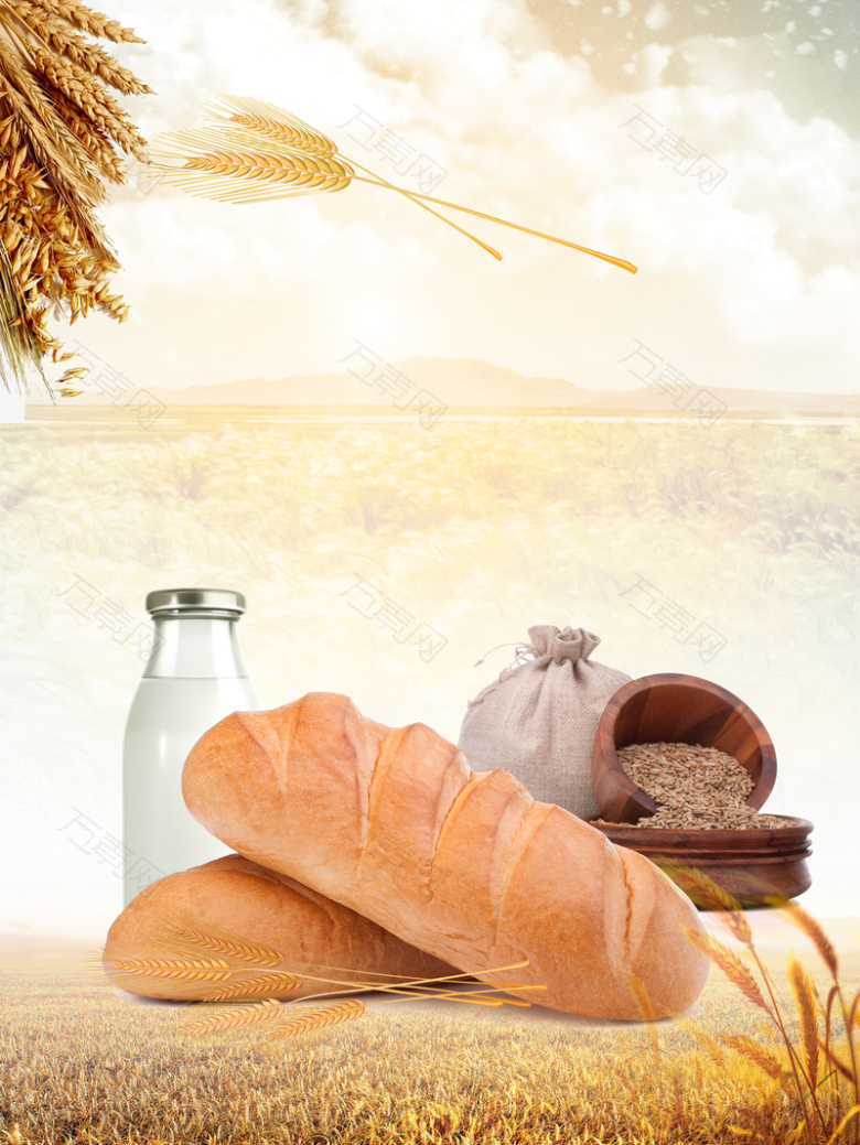 清新大气美食小麦面包海报背景