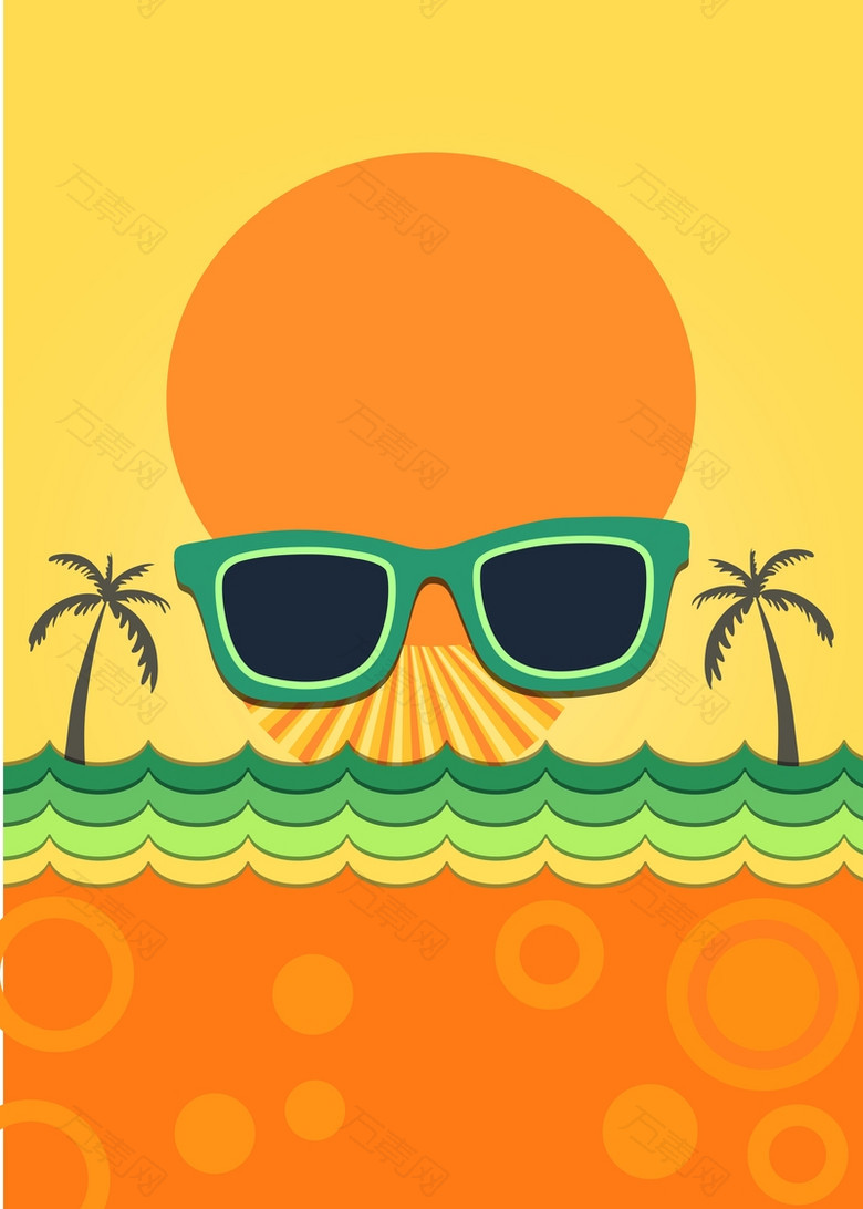 度假风橙色夏日度假太阳镜椰树广告背景