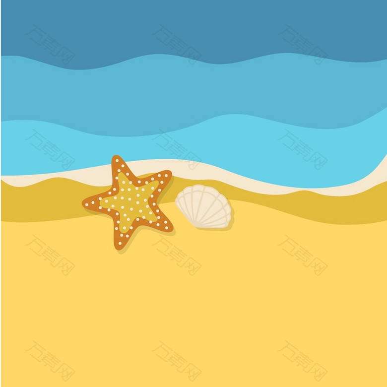 手绘卡通海洋沙滩贝壳海星背景素材