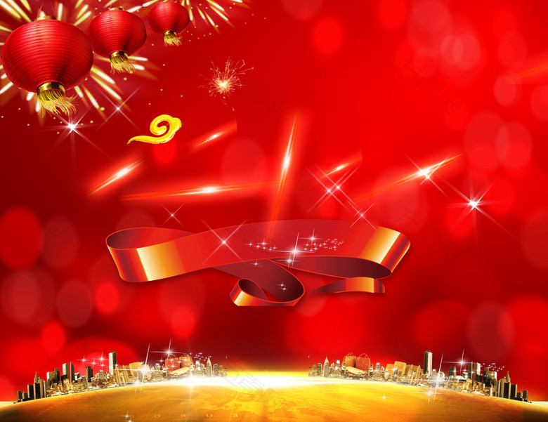 红底绚丽闪耀新年之夜海报背景素材