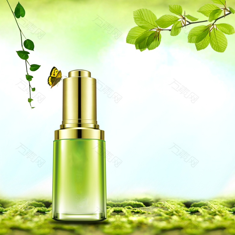 草本精华液天然绿色化妆品海报背景素材