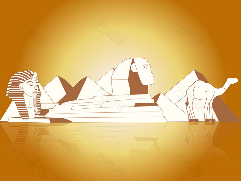 埃及旅游海报法老像骆驼狮身人面像背景