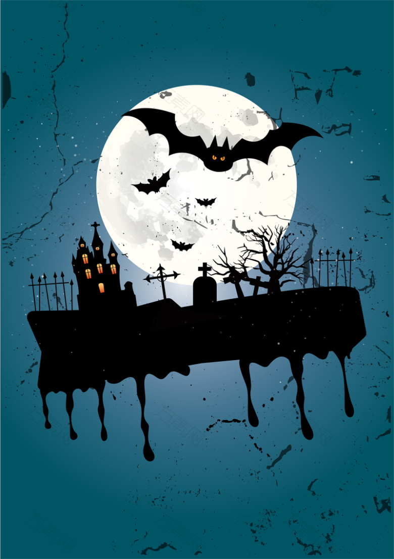 暗黑系列恐怖树林蝙蝠万圣节海报设计