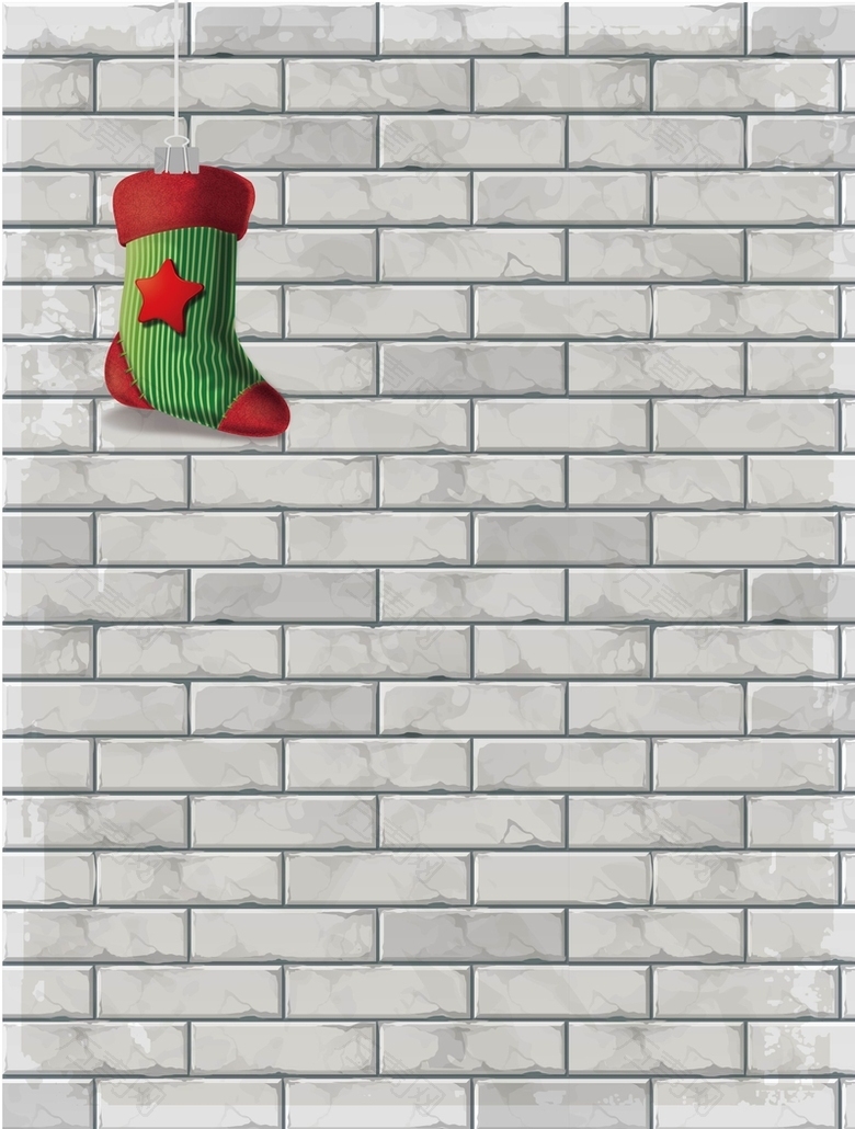 矢量文艺砖墙圣诞袜子背景素材