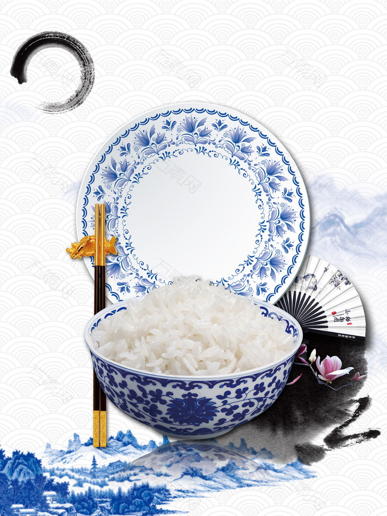 陶瓷中国风水墨大米粮食食物背景素材
