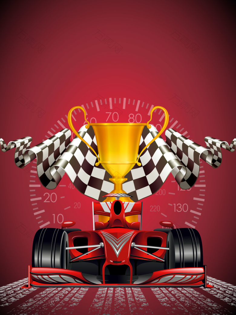 红色喜庆冠军赛道F1赛车冠军背景素材