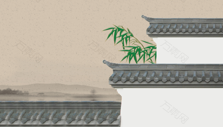 中国风古典白墙屋檐米黄色背景素材