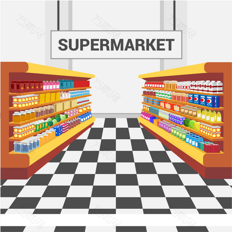 超市货架黑白地板背景素材