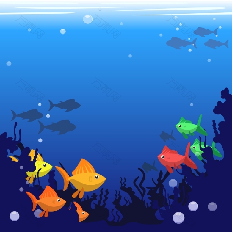 海洋鱼儿插画海报背景