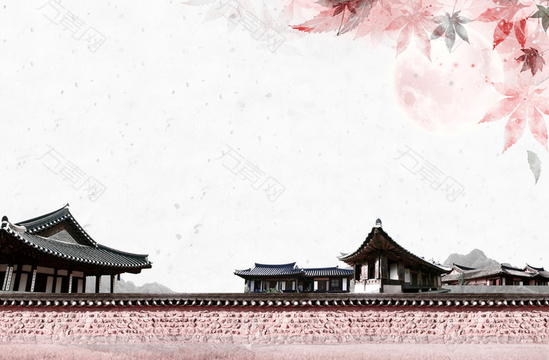 中国古风建筑平面广告背景