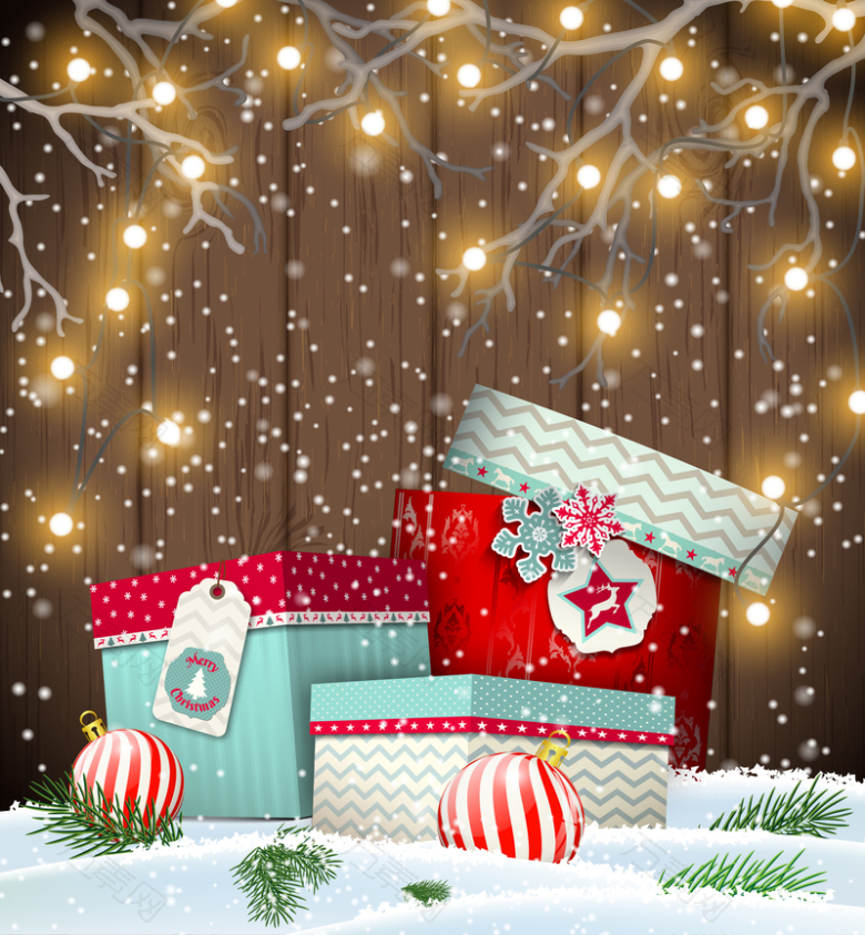 冬季圣诞节彩灯大礼盒背景素材