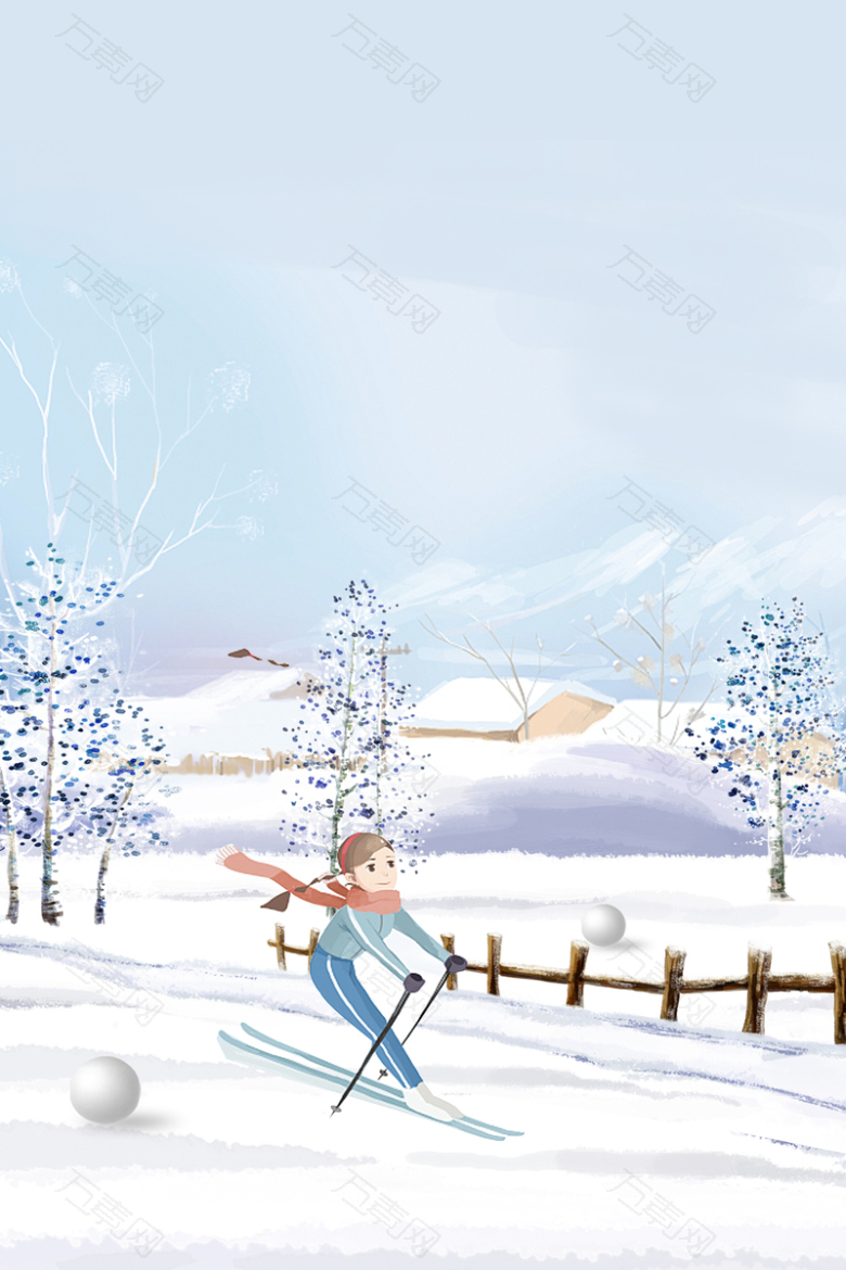 冬季滑雪小清新手绘蓝色banner