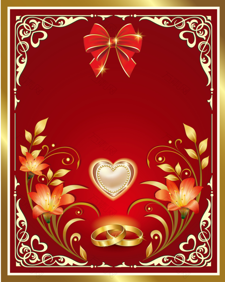 红色花朵金色质感边框背景