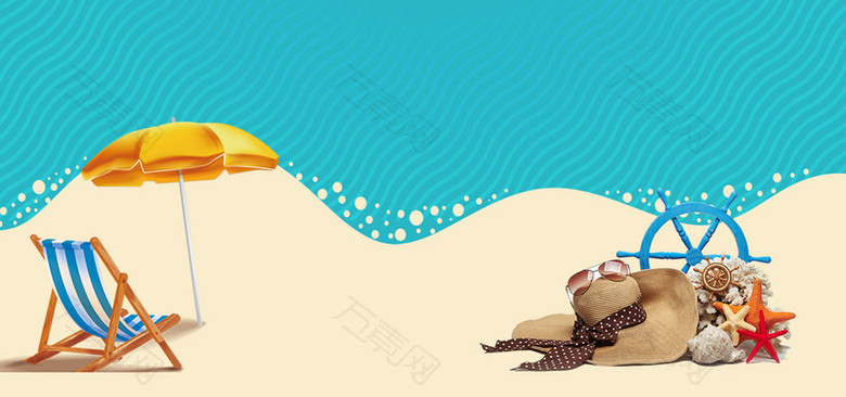 海边卡通童趣遮阳帽沙滩撞色背景
