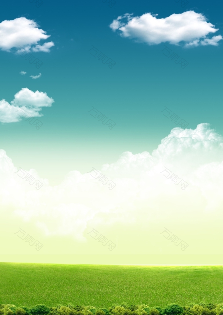 蓝天白云绿草地背景素材