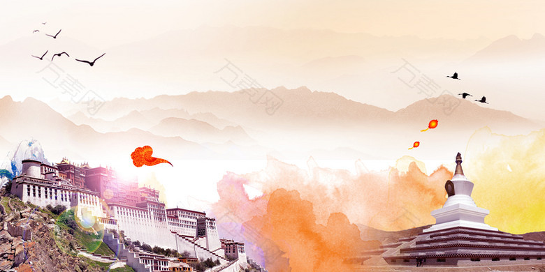 圣地西藏文化旅游宣传海报背景素材