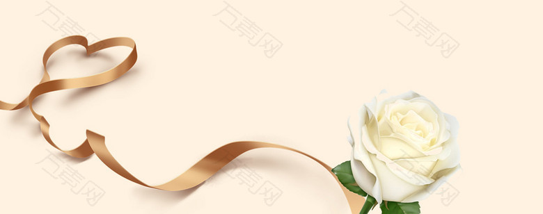 金色质感丝带白玫瑰背景