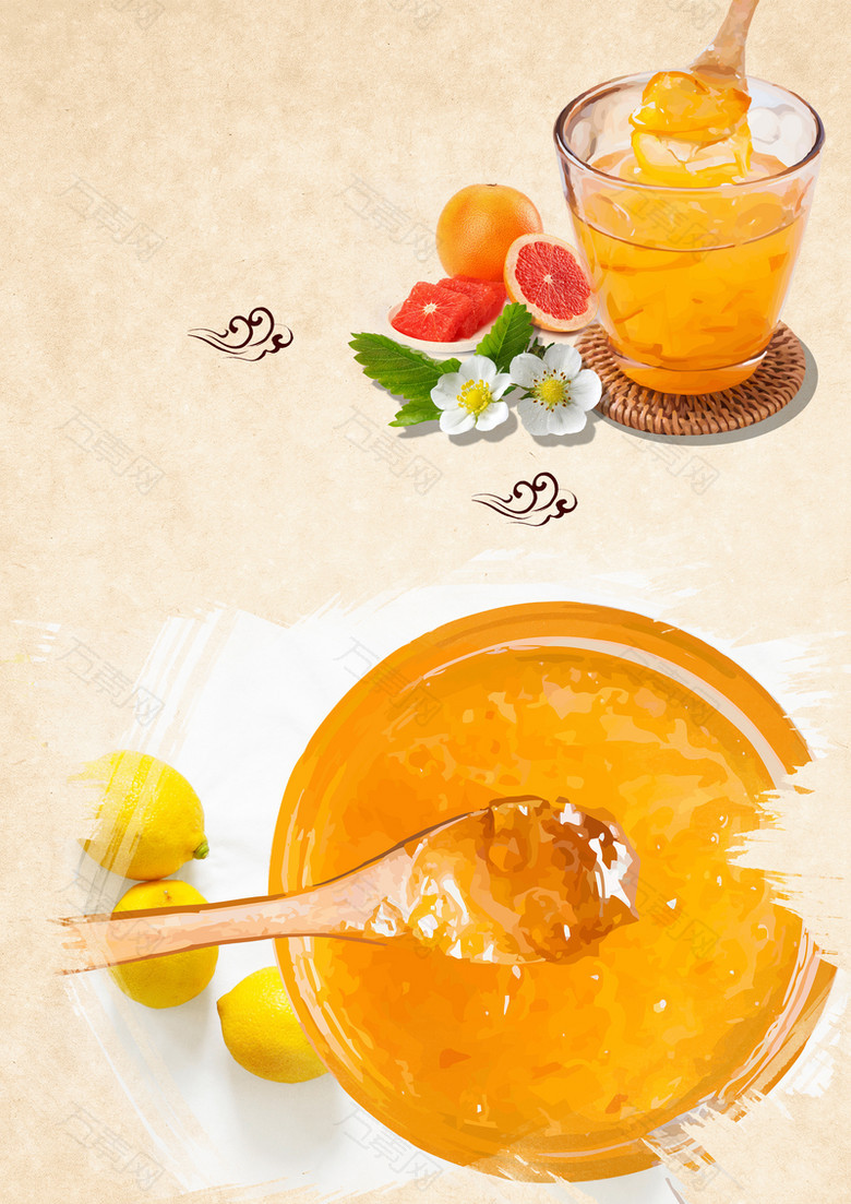 小清新蜂蜜柚子茶宣传海报背景素材