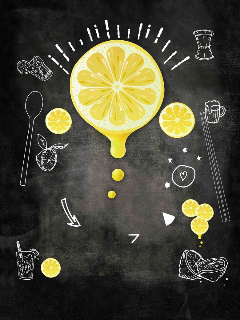 新鲜柠檬水果店果汁柠檬汁促销海报设计背景