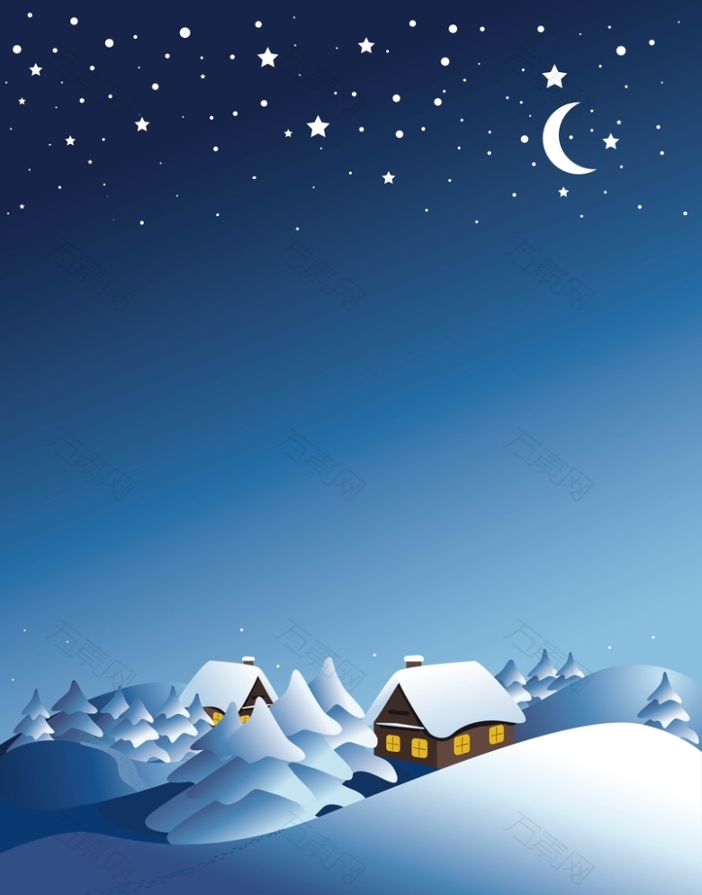 矢量卡通手绘夜景雪景背景素材