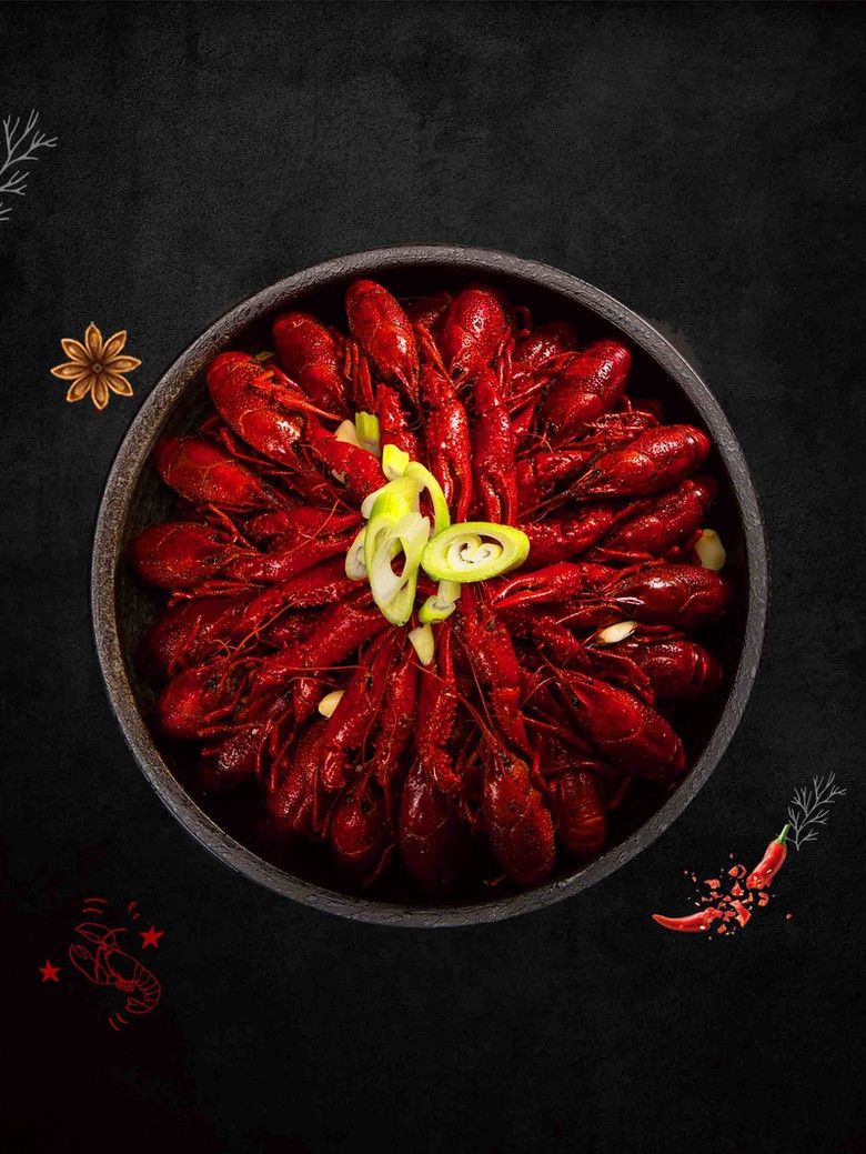 小龙虾美食红色中式餐饮海报背景模板