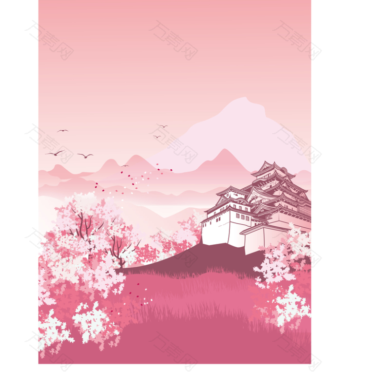 彩绘粉色樱花节海报矢量背景素材