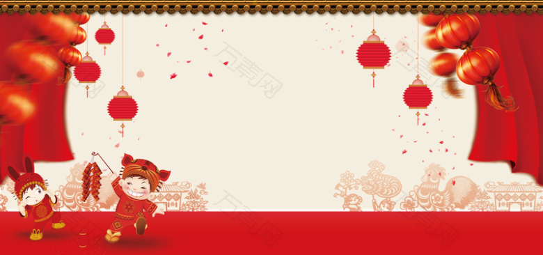 简约中国风创意浅色灯笼喜庆年货节背景