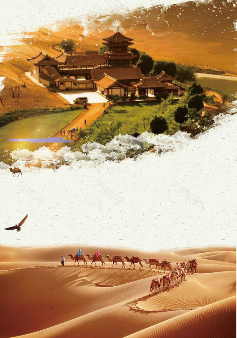 骆驼之旅和豪华古宅背景素材