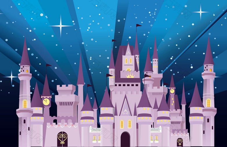 矢量梦幻手绘卡通童话城堡背景