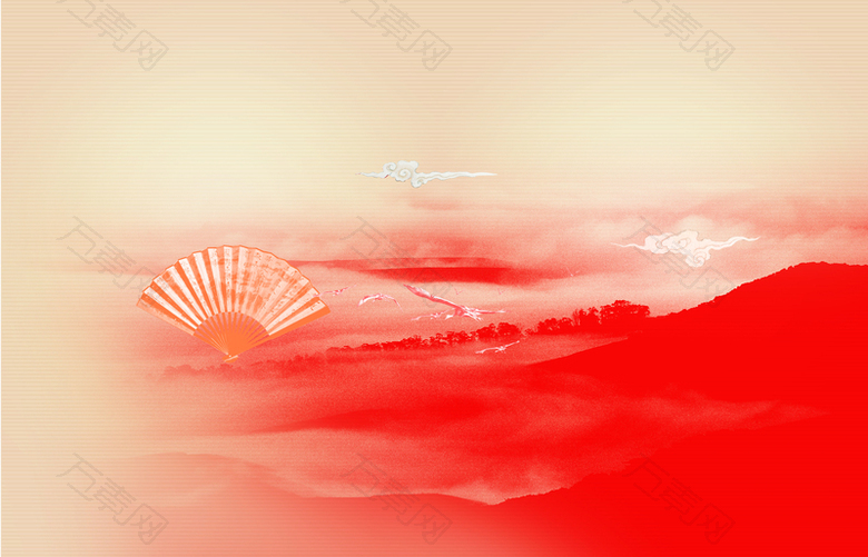 红色中国山川背景素材