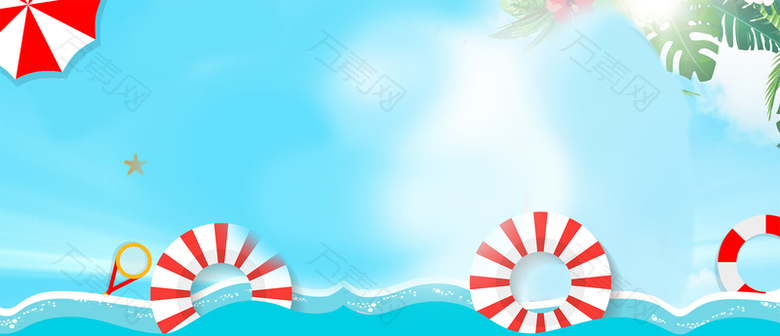 夏季海边度假卡通童趣蓝色背景