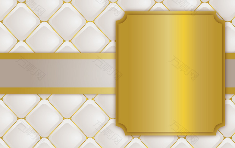 白色菱形软包金色正方形边框背景