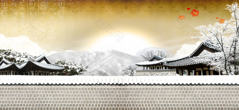 中国风冬日雪景海报banner背景