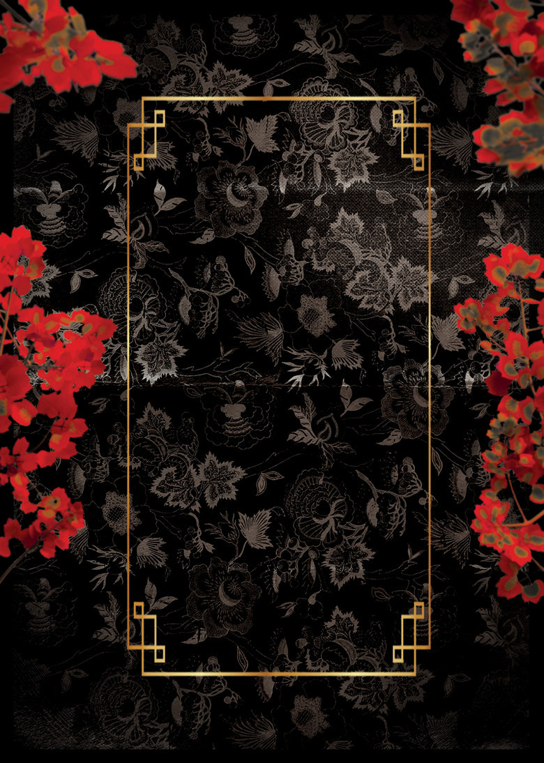 复古红色碎花质感背景金属边框背景素材