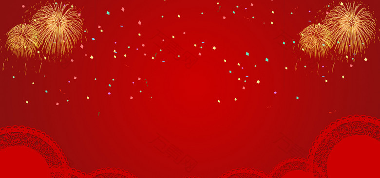 红色喜庆新年元宵电商海报背景烟花彩带装饰