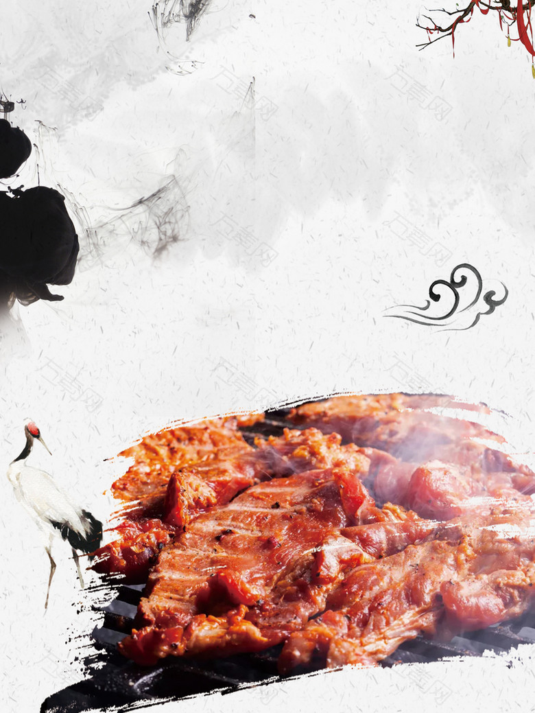 中国风自助烤肉美食宣传海报背景素材