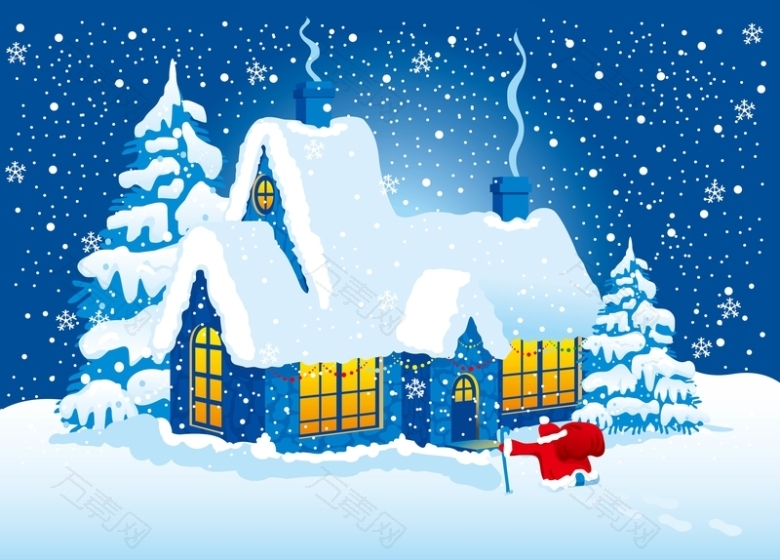矢量卡通手绘雪景圣诞节背景素材