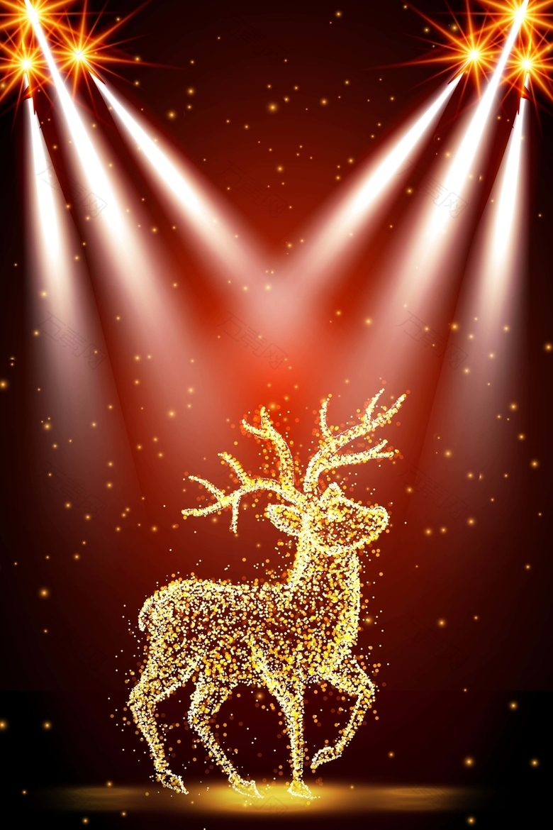 唯美梦幻圣诞新年金色驯鹿海报