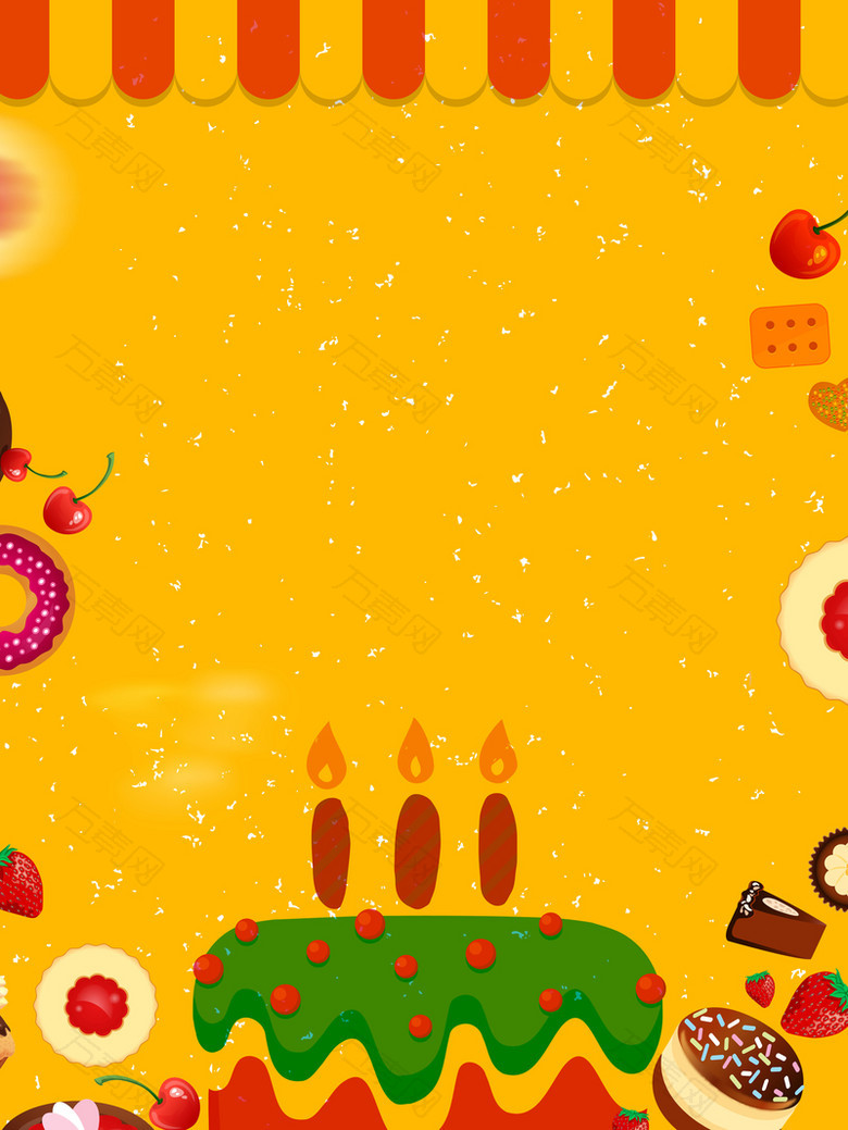 黄色卡通生日蛋糕生日快乐背景素材
