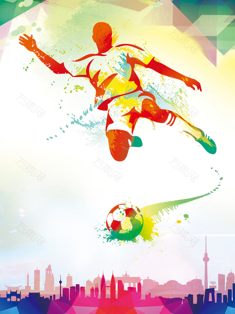 彩色手绘风景扁平菱形几何人物足球背景素材