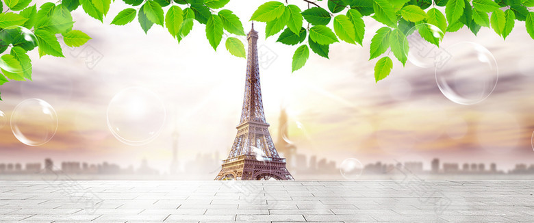 树叶巴黎铁塔背景
