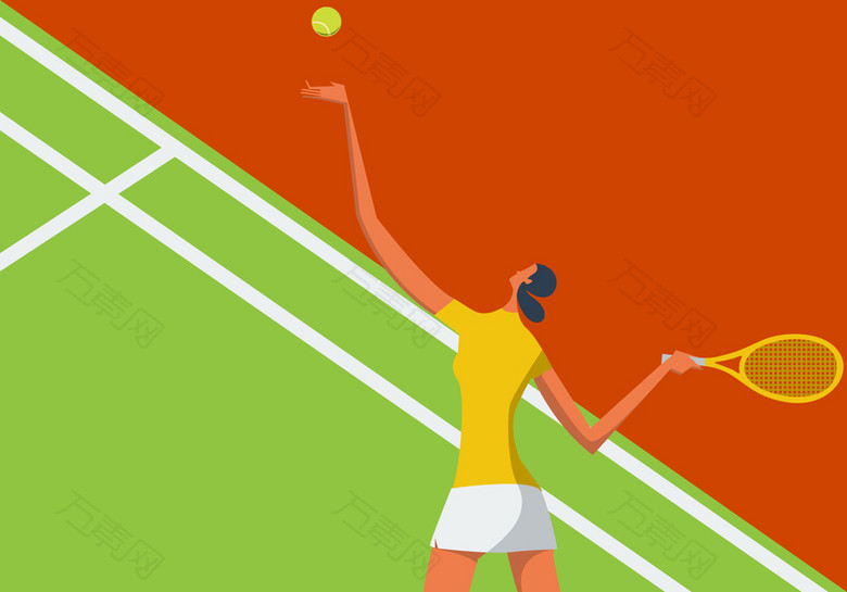 卡通扁平夏季运动员网球海报背景素材