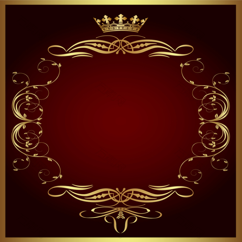 金色皇冠花纹红色背景素材
