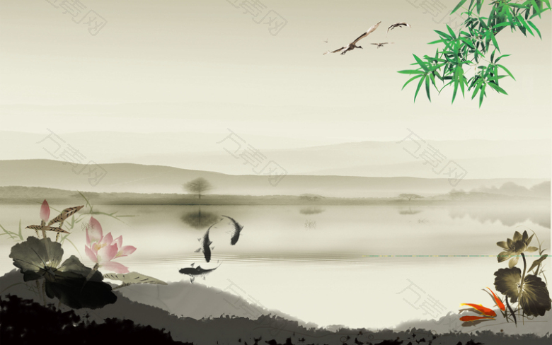 中国风山水画海报背景素材