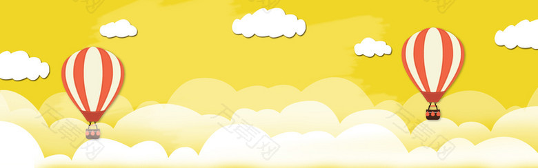 黄色海报banner夏日渐变热气球云层