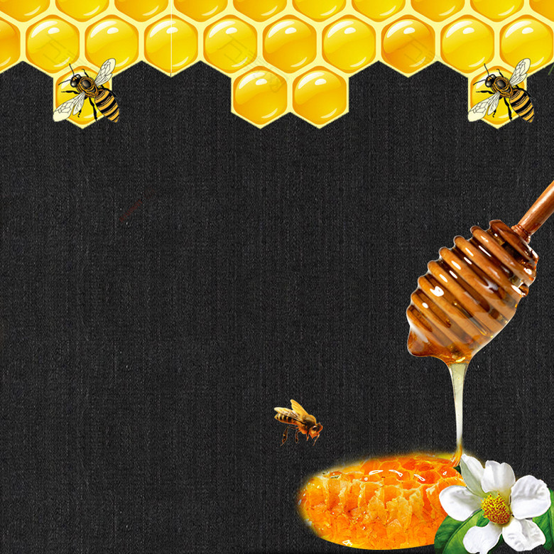 蜂蜜蜂巢食品促销黑色PSD分层主图